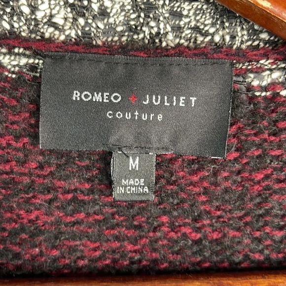 ROMEO & JULIET Open Cardigan Burgundy Grey White Mix Draped Knit Bohemian Size M - Picture 6 of 10